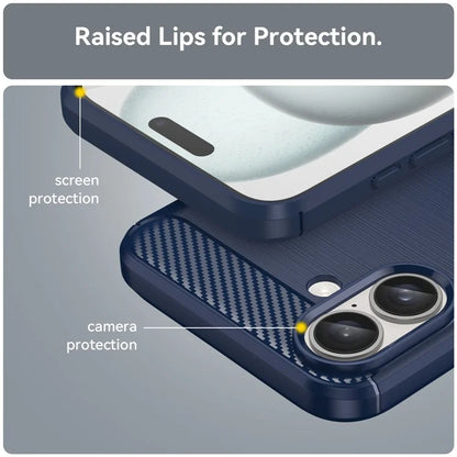 For iPhone 16 Plus Case Brushed Soft TPU Phone Cover Carbon Fiber Texture