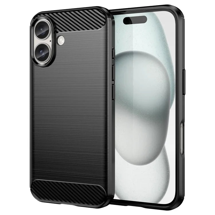 For iPhone 16 Case Brushed Soft TPU Phone Cover Carbon Fiber Texture