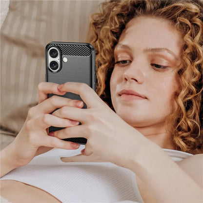 For iPhone 16 Case Brushed Soft TPU Phone Cover Carbon Fiber Texture