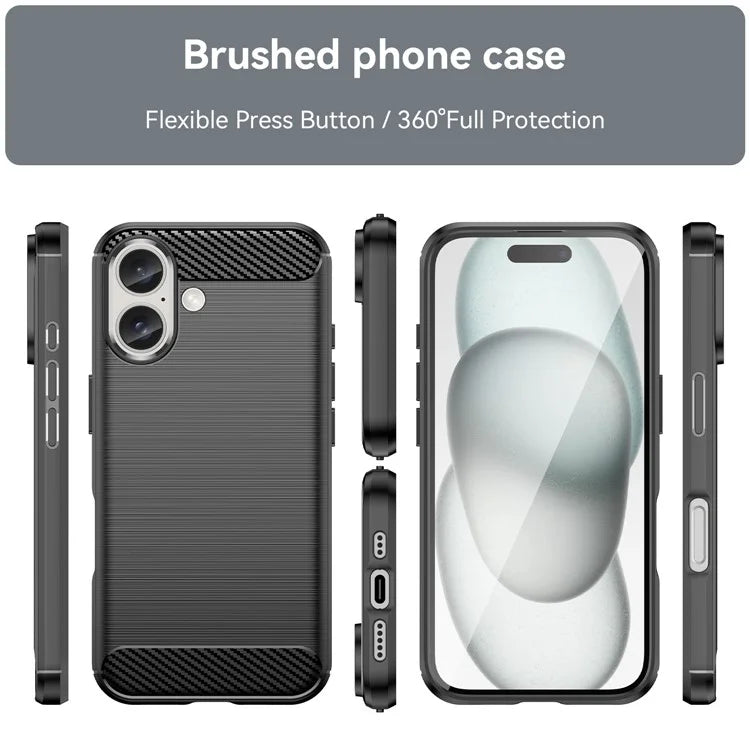 For iPhone 16 Case Brushed Soft TPU Phone Cover Carbon Fiber Texture