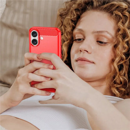 For iPhone 16 Case Brushed Soft TPU Phone Cover Carbon Fiber Texture