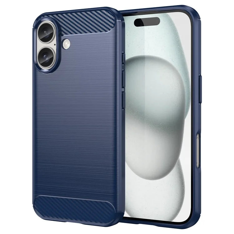 For iPhone 16 Case Brushed Soft TPU Phone Cover Carbon Fiber Texture