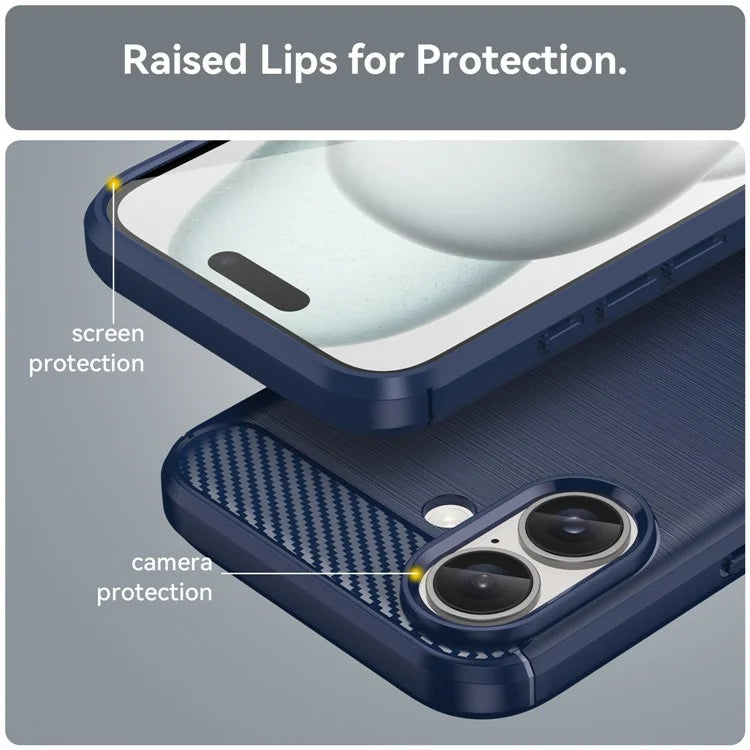 For iPhone 16 Case Brushed Soft TPU Phone Cover Carbon Fiber Texture