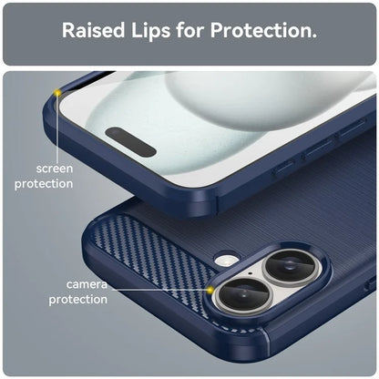 For iPhone 16 Case Brushed Soft TPU Phone Cover Carbon Fiber Texture