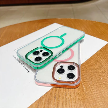 For iPhone 15 Pro Max Clear Case PC+TPU Phone Cover Compatible with MagSafe