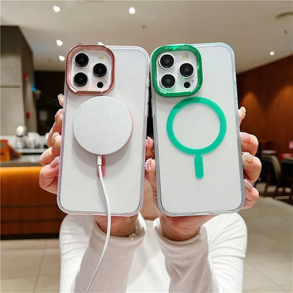 For iPhone 15 Pro Max Clear Case PC+TPU Phone Cover Compatible with MagSafe