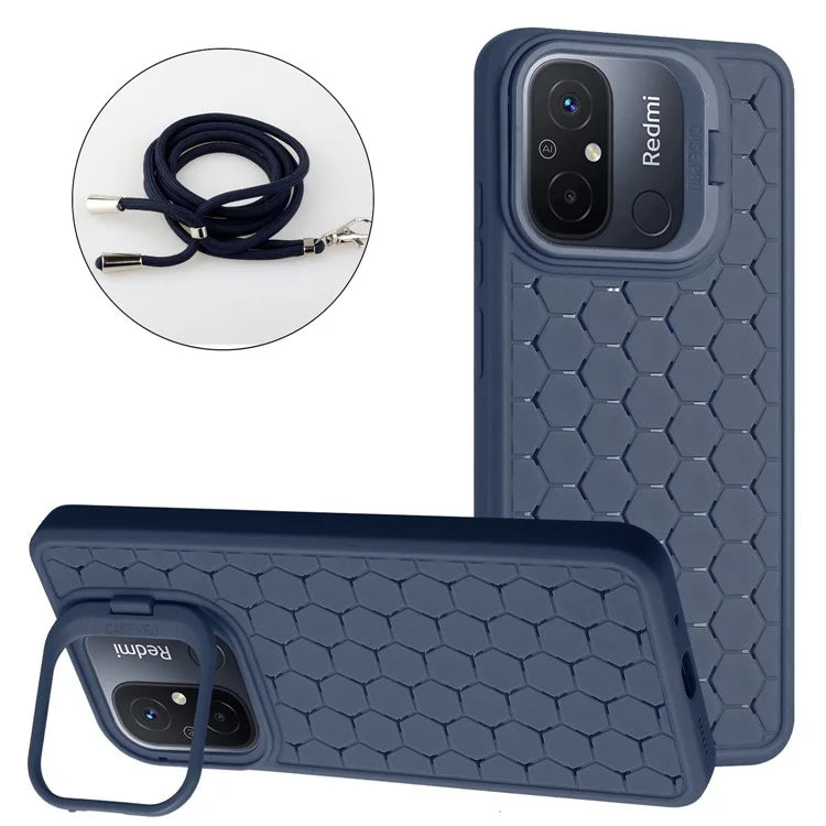 For Xiaomi Redmi 12C 4G Cell Phone Case TPU Phone Cover with Kickstand and Lanyard