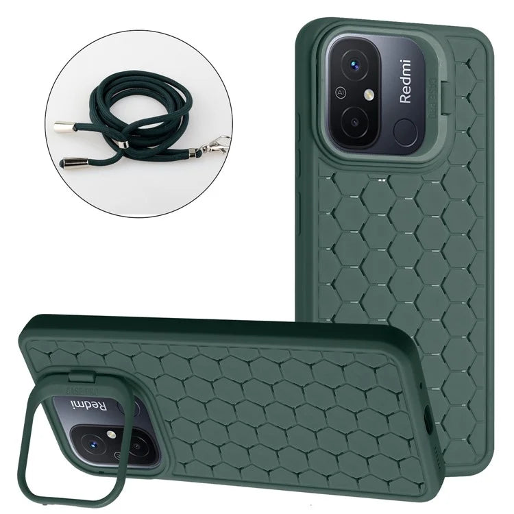For Xiaomi Redmi 12C 4G Cell Phone Case TPU Phone Cover with Kickstand and Lanyard