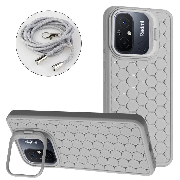 For Xiaomi Redmi 12C 4G Cell Phone Case TPU Phone Cover with Kickstand and Lanyard