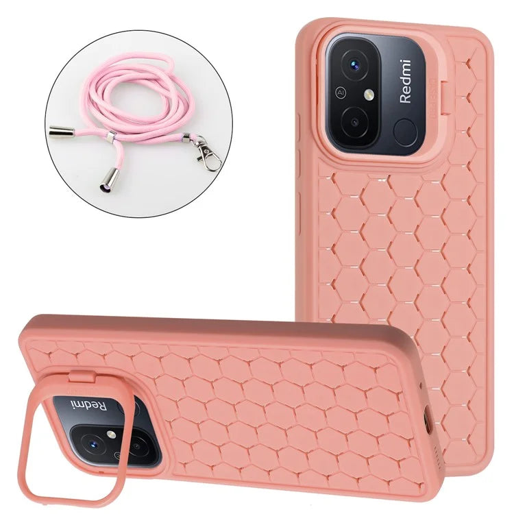 For Xiaomi Redmi 12C 4G Cell Phone Case TPU Phone Cover with Kickstand and Lanyard