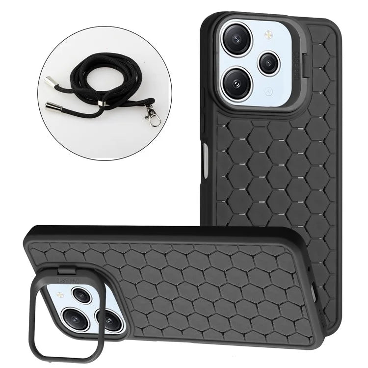 For Xiaomi Redmi 12 4G Case Soft TPU Heat Dissipation Phone Kickstand Cover with Lanyard