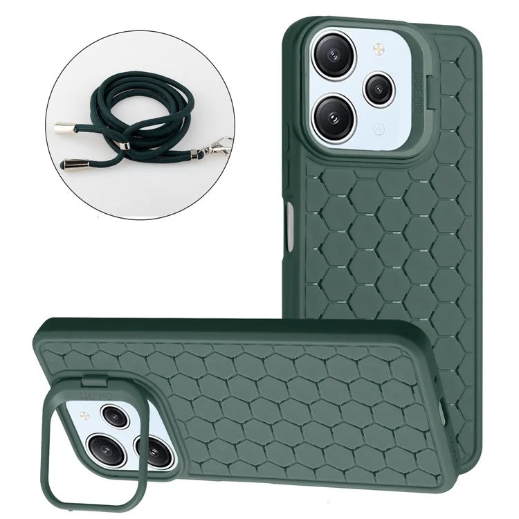 For Xiaomi Redmi 12 4G Case Soft TPU Heat Dissipation Phone Kickstand Cover with Lanyard
