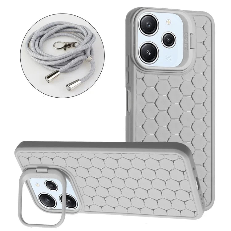For Xiaomi Redmi 12 4G Case Soft TPU Heat Dissipation Phone Kickstand Cover with Lanyard