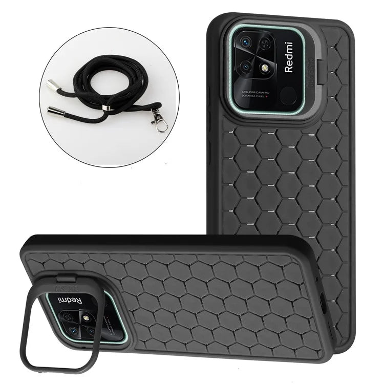 For Xiaomi Redmi 10C 4G Kickstand Case Heat Dissipation TPU Phone Cover with Lanyard