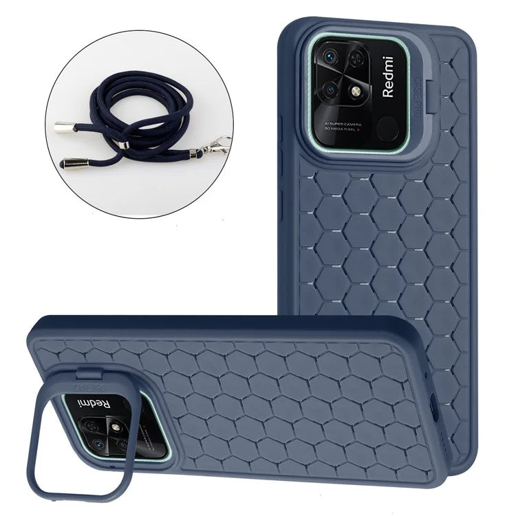 For Xiaomi Redmi 10C 4G Kickstand Case Heat Dissipation TPU Phone Cover with Lanyard
