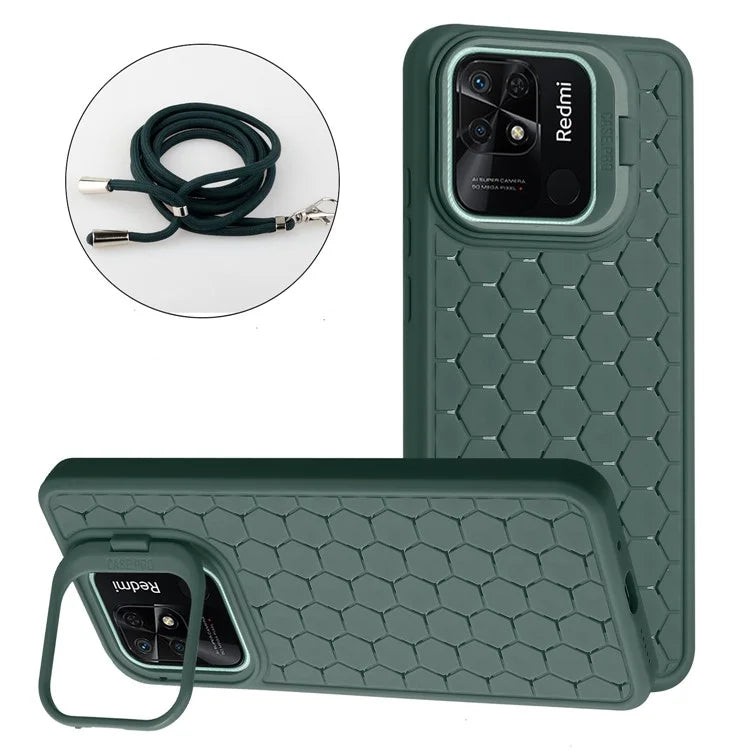 For Xiaomi Redmi 10C 4G Kickstand Case Heat Dissipation TPU Phone Cover with Lanyard