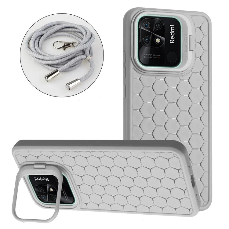 For Xiaomi Redmi 10C 4G Kickstand Case Heat Dissipation TPU Phone Cover with Lanyard