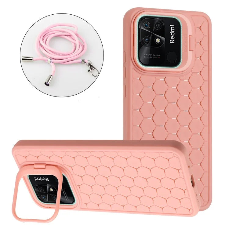 For Xiaomi Redmi 10C 4G Kickstand Case Heat Dissipation TPU Phone Cover with Lanyard