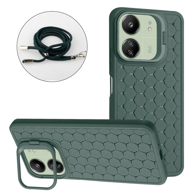 For Xiaomi Redmi 13C 4G / 5G / 13R 5G / Poco C65 4G / M6 5G Case with Lanyard TPU Phone Cover Heat Dissipation Built-In Kickstand
