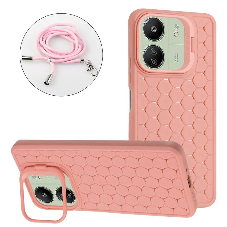 For Xiaomi Redmi 13C 4G / 5G / 13R 5G / Poco C65 4G / M6 5G Case with Lanyard TPU Phone Cover Heat Dissipation Built-In Kickstand