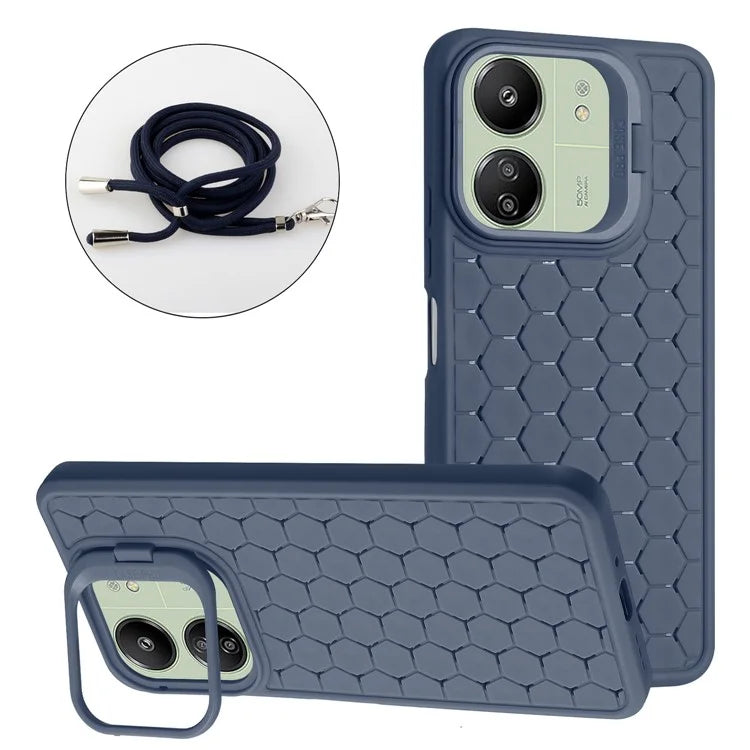 For Xiaomi Redmi 13C 4G / 5G / 13R 5G / Poco C65 4G / M6 5G Case with Lanyard TPU Phone Cover Heat Dissipation Built-In Kickstand