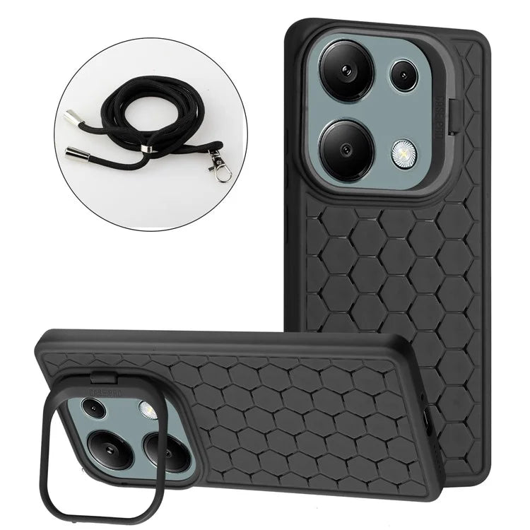 For Xiaomi Redmi Note 13 Pro 4G / Poco M6 Pro 4G Case Heat Dissipation TPU Kickstand Cover with Lanyard