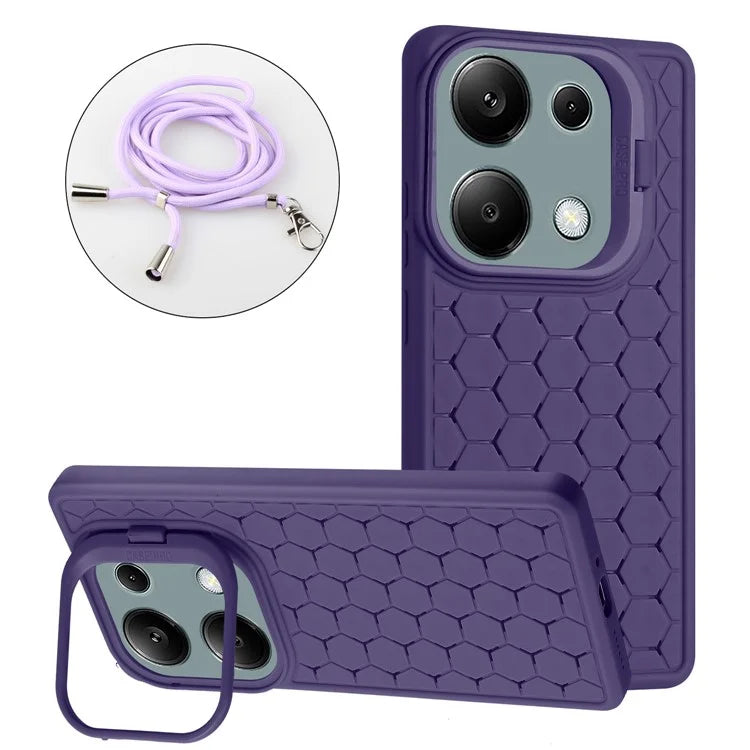 For Xiaomi Redmi Note 13 Pro 4G / Poco M6 Pro 4G Case Heat Dissipation TPU Kickstand Cover with Lanyard