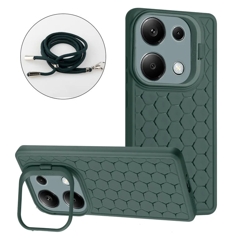For Xiaomi Redmi Note 13 Pro 4G / Poco M6 Pro 4G Case Heat Dissipation TPU Kickstand Cover with Lanyard
