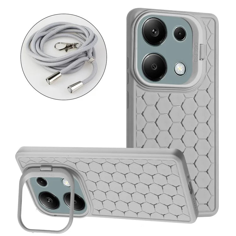 For Xiaomi Redmi Note 13 Pro 4G / Poco M6 Pro 4G Case Heat Dissipation TPU Kickstand Cover with Lanyard