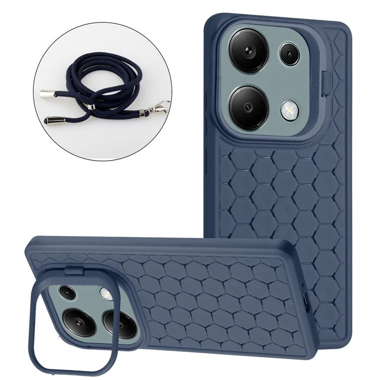 For Xiaomi Redmi Note 13 Pro 4G / Poco M6 Pro 4G Case Heat Dissipation TPU Kickstand Cover with Lanyard