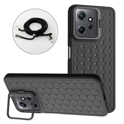 For Xiaomi Redmi Note 12 4G Case Heat Dissipation Lens Frame Kickstand TPU Phone Cover with Lanyard