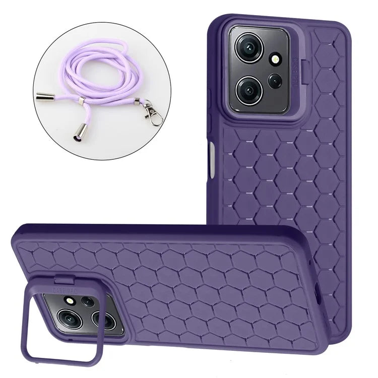 For Xiaomi Redmi Note 12 4G Case Heat Dissipation Lens Frame Kickstand TPU Phone Cover with Lanyard