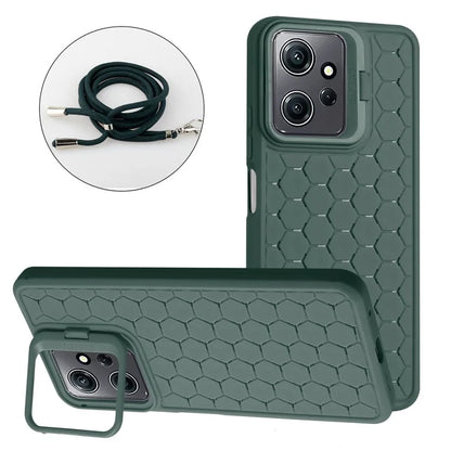 For Xiaomi Redmi Note 12 4G Case Heat Dissipation Lens Frame Kickstand TPU Phone Cover with Lanyard