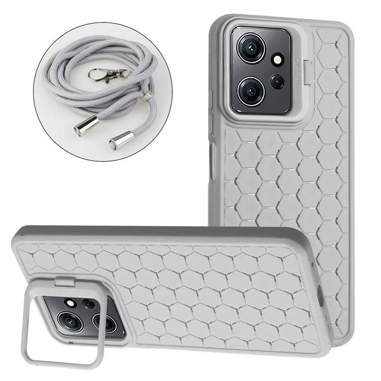 For Xiaomi Redmi Note 12 4G Case Heat Dissipation Lens Frame Kickstand TPU Phone Cover with Lanyard