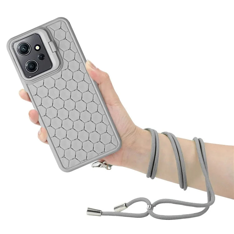 For Xiaomi Redmi Note 12 4G Case Heat Dissipation Lens Frame Kickstand TPU Phone Cover with Lanyard