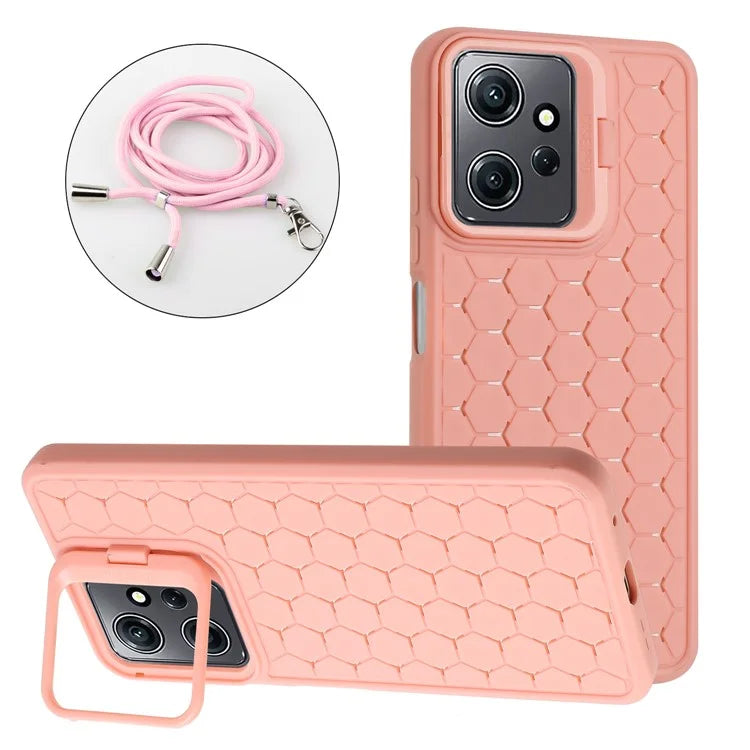 For Xiaomi Redmi Note 12 4G Case Heat Dissipation Lens Frame Kickstand TPU Phone Cover with Lanyard