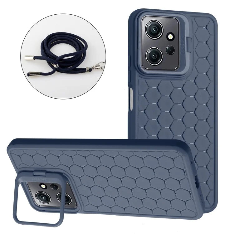 For Xiaomi Redmi Note 12 4G Case Heat Dissipation Lens Frame Kickstand TPU Phone Cover with Lanyard