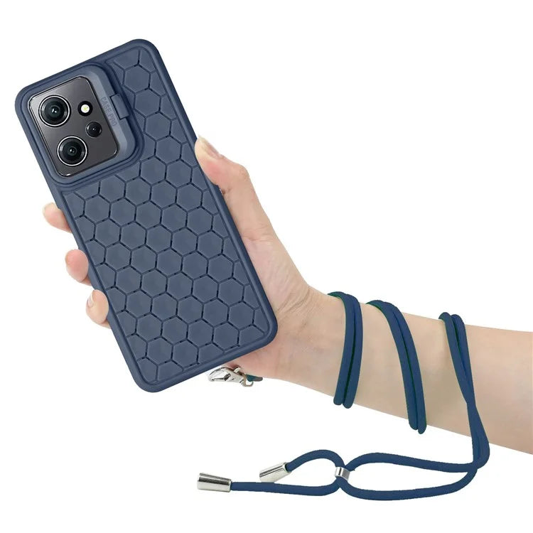 For Xiaomi Redmi Note 12 4G Case Heat Dissipation Lens Frame Kickstand TPU Phone Cover with Lanyard