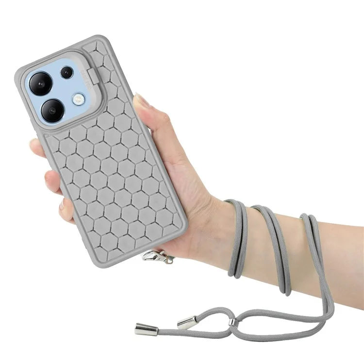 For Xiaomi Redmi Note 13 4G Heat Dissipation Cover TPU Phone Case with Lanyard Invisible Kickstand