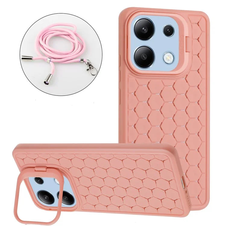 For Xiaomi Redmi Note 13 4G Heat Dissipation Cover TPU Phone Case with Lanyard Invisible Kickstand