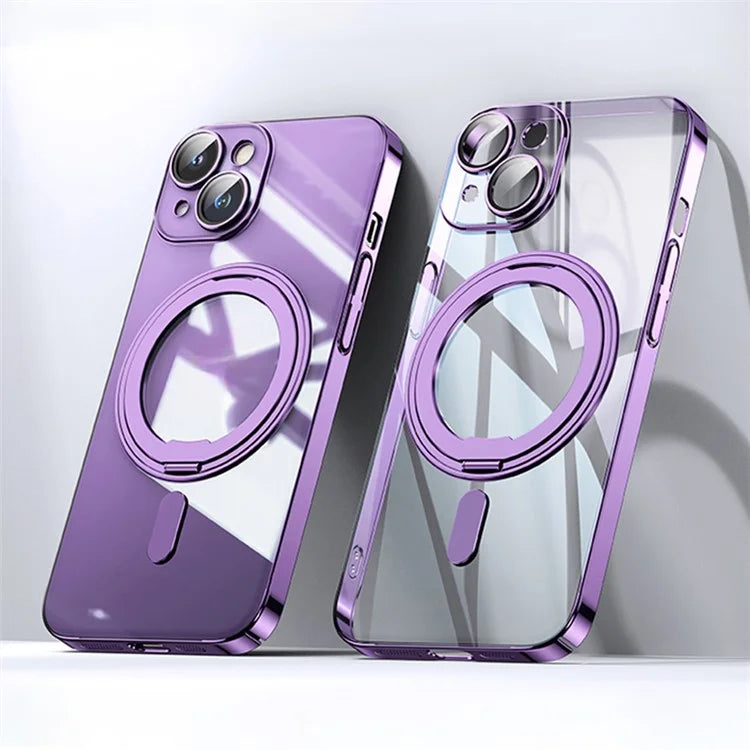 For iPhone 14 Case Compatible with MagSafe PC+TPU Kickstand Electroplating Phone Cover