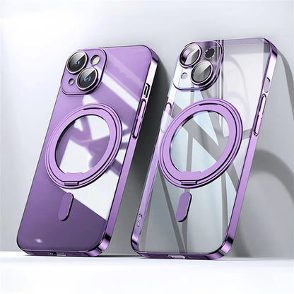 For iPhone 14 Case Compatible with MagSafe PC+TPU Kickstand Electroplating Phone Cover