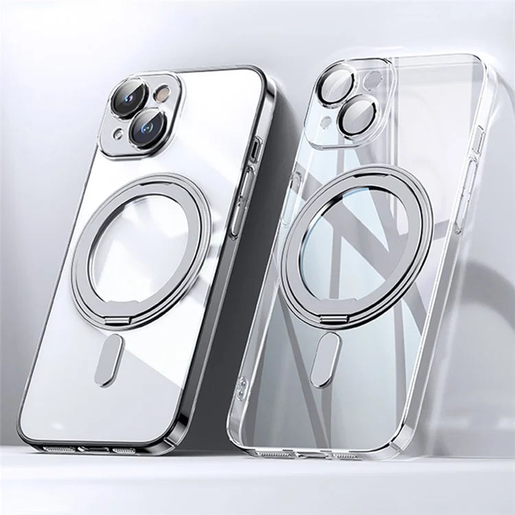 For iPhone 14 Case Compatible with MagSafe PC+TPU Kickstand Electroplating Phone Cover