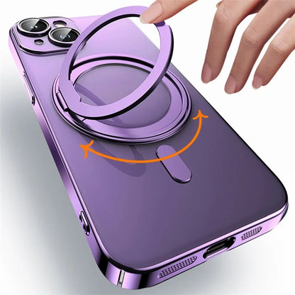 For iPhone 14 Case Compatible with MagSafe PC+TPU Kickstand Electroplating Phone Cover