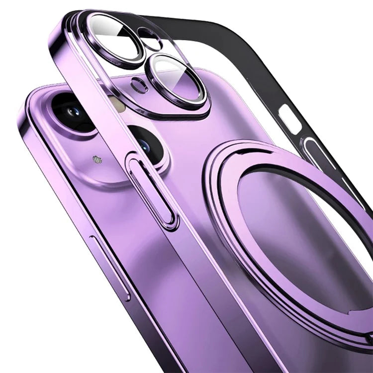 For iPhone 14 Case Compatible with MagSafe PC+TPU Kickstand Electroplating Phone Cover