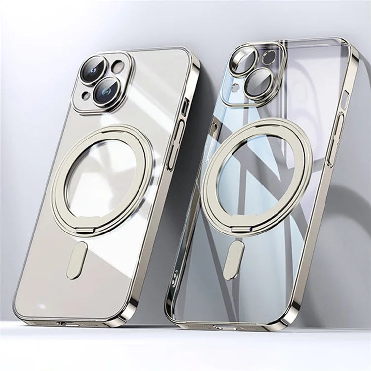 For iPhone 14 Case Compatible with MagSafe PC+TPU Kickstand Electroplating Phone Cover