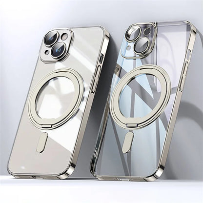 For iPhone 14 Case Compatible with MagSafe PC+TPU Kickstand Electroplating Phone Cover
