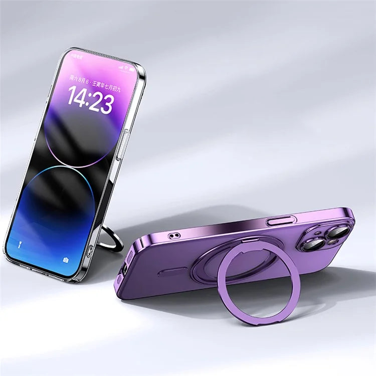 For iPhone 14 Case Compatible with MagSafe PC+TPU Kickstand Electroplating Phone Cover