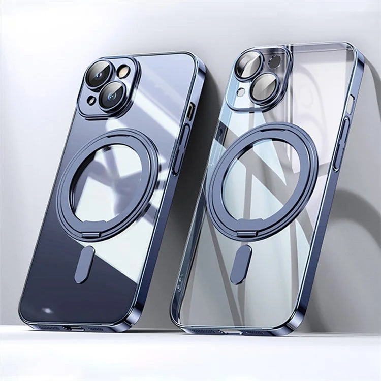 For iPhone 13 Magnetic Case Kickstand PC+TPU Phone Cover with Lens Film