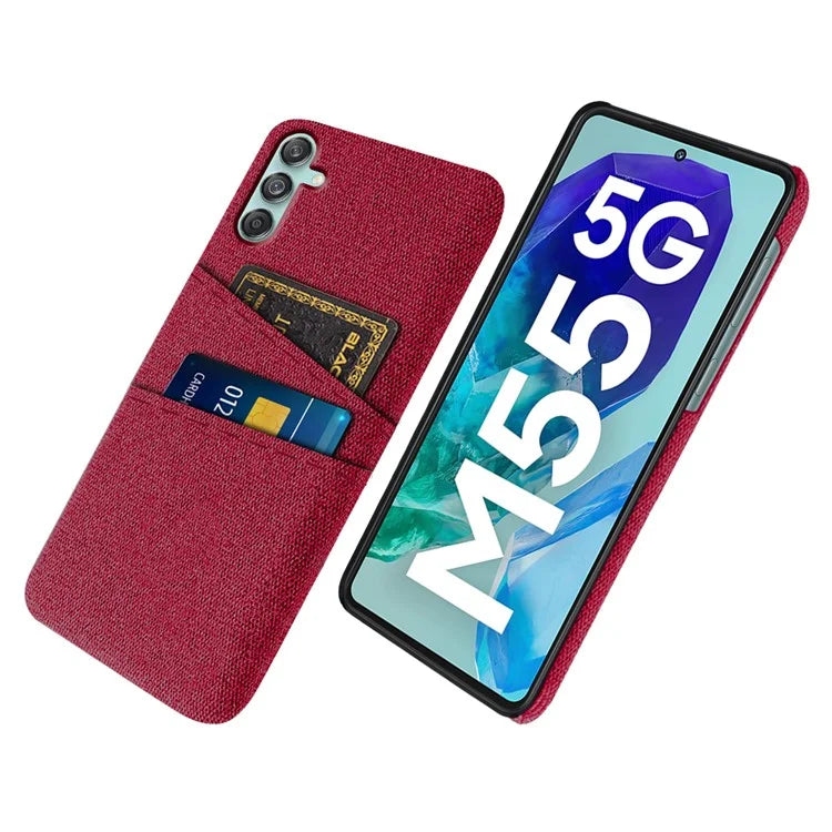 For Samsung Galaxy M55 5G / C55 5G / F55 5G Case Dual Card Slots PC+Cloth Phone Cover